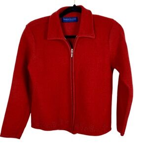 Karen Scott Petites 100% Wool Red Floral Embroidery Zip Sweater Jacket Women's